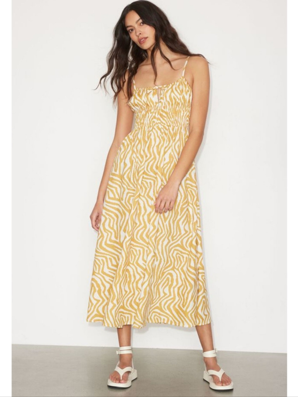 DYNAMITE Golden Zebra Print Linen Blend Dress